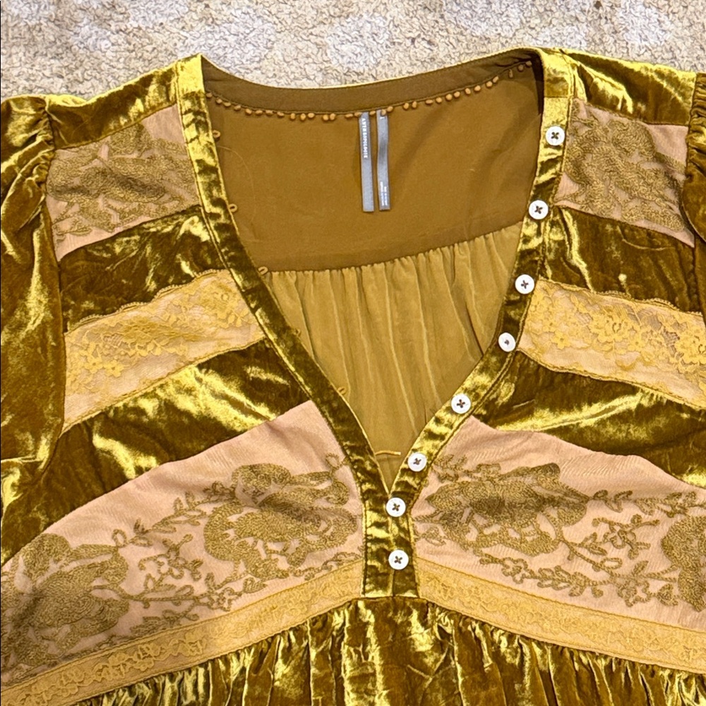 Anthropologie Mustard Velvet Blouse